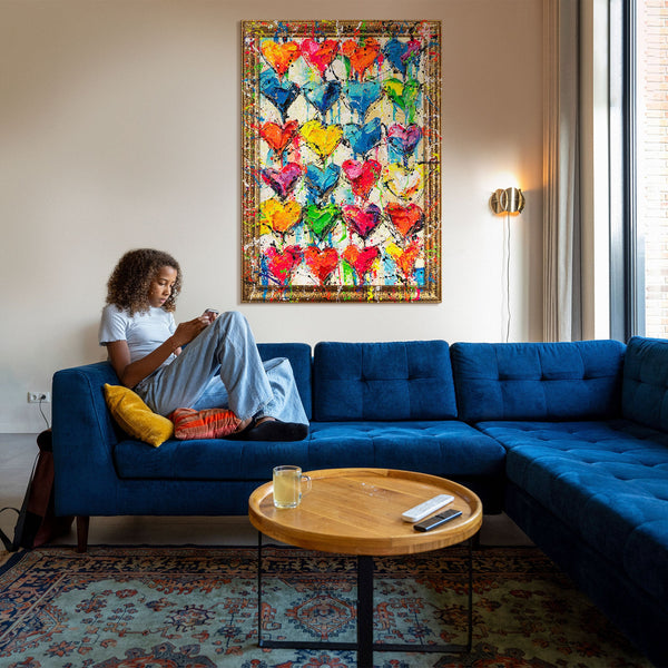 Handmade Paintings with Frame - Modern Wall Decor for Living Room "Palette of Love"