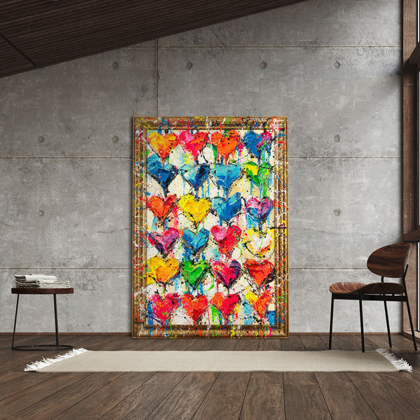 Handmade Paintings with Frame - Modern Wall Decor for Living Room "Palette of Love"
