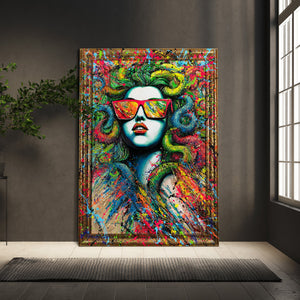 Bilder Wohnzimmer Medusa Pop Art bunt handgemalt
