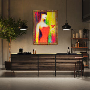 Abstract painting on canvas with frame Abstract colorful picture “The Woman with the Glass”