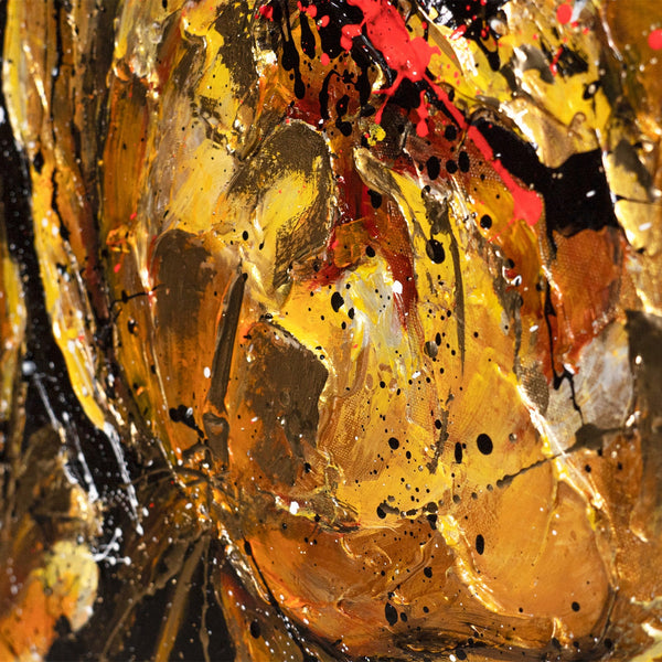 Handgemaltes Acrylbild mit Goldblumen – Wand Kunst Dekor "Samtiger Glanz"
