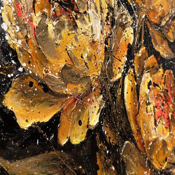 Handgemaltes Acrylbild mit Goldblumen – Wand Kunst Dekor "Samtiger Glanz"