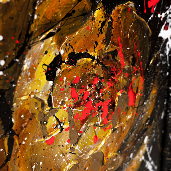 Handgemaltes Acrylbild mit Goldblumen – Wand Kunst Dekor "Samtiger Glanz"