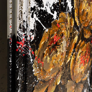 Handgemaltes Acrylbild mit Goldblumen – Wand Kunst Dekor "Samtiger Glanz"