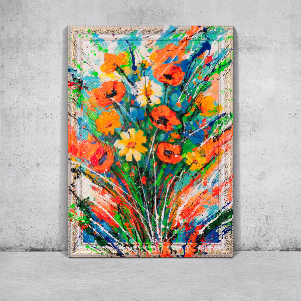Abstraktes Blumenbild – Handgemaltes Leinwandbild „Wärme der Blütenblätter“