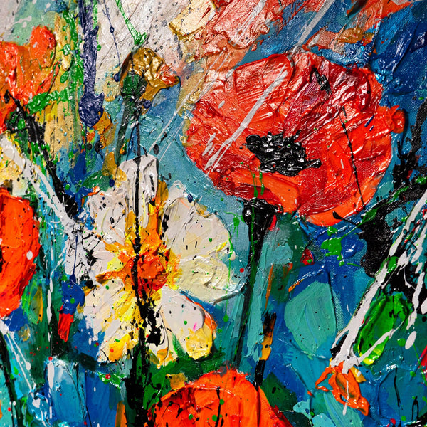 Abstraktes Blumenbild – Handgemaltes Leinwandbild „Wärme der Blütenblätter“