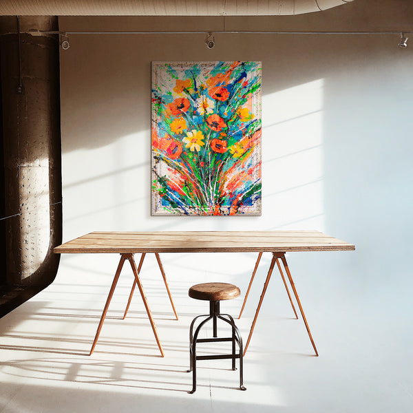 Abstraktes Blumenbild – Handgemaltes Leinwandbild „Wärme der Blütenblätter“