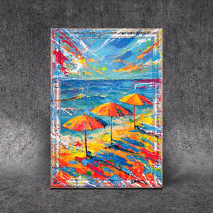 Modernes Wandbild mit abstrakter Frau am Strand
