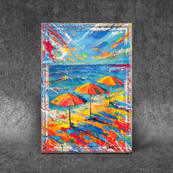 Modernes Wandbild mit abstrakter Frau am Strand
