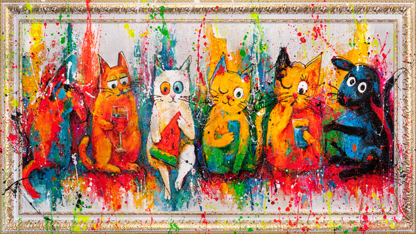 Bunte Katzenbilder Pop Art – Handgemalte Wandbilder „Katzen, Farbe, Spaß“