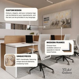 Analyze Execute Profit – handgemaltes Wandbild fürs Büro mit 3D-Relief, 140 × 70 cm