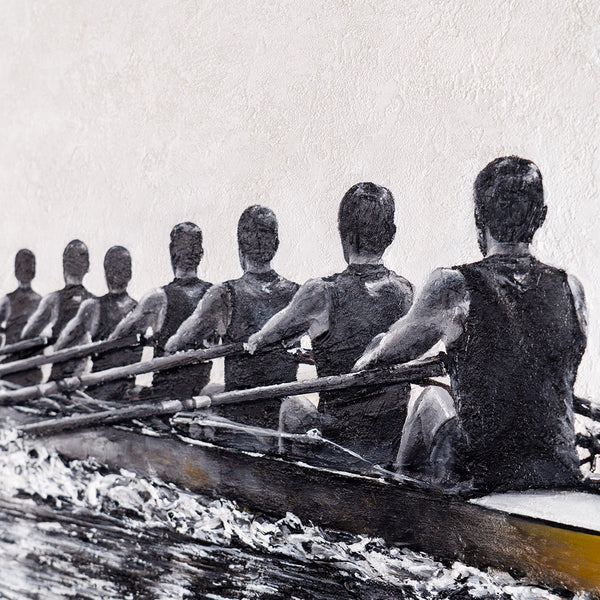 Teamwork Wins – handgemaltes Wandbild fürs Büro mit 3D-Relief, 140 × 70 cm