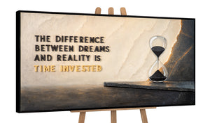Time Invested – handgemaltes Motivationsbild fürs Büro mit 3D-Relief, 140 × 70 cm