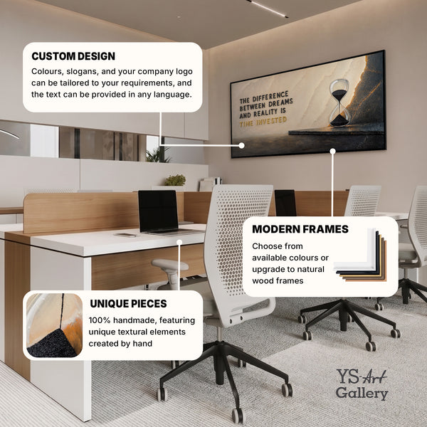 Time Invested – handgemaltes Motivationsbild fürs Büro mit 3D-Relief, 140 × 70 cm