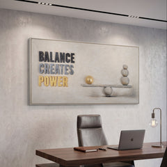 Balance Creates Power – handgemaltes Strukturbild fürs Büro mit 3D-Relief, 140 × 70 cm