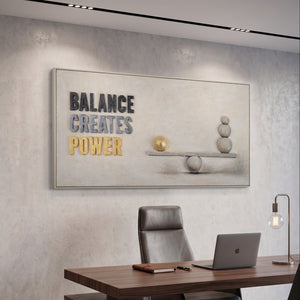 Balance Creates Power – handgemaltes Strukturbild fürs Büro mit 3D-Relief, 140 × 70 cm