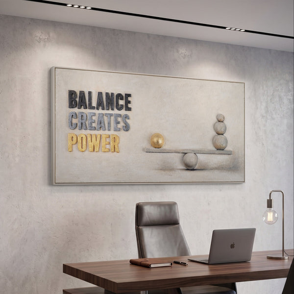 Balance Creates Power – handgemaltes Strukturbild fürs Büro mit 3D-Relief, 140 × 70 cm