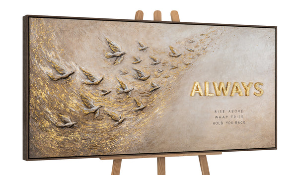 Always Rise Above – handgemaltes 3D Strukturbild fürs Büro mit echtem Relief, 140 × 70 cm