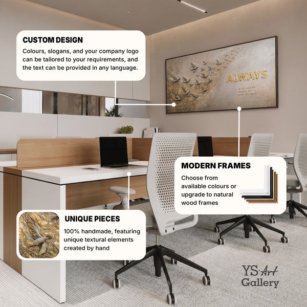 Always Rise Above – handgemaltes 3D Strukturbild fürs Büro mit echtem Relief, 140 × 70 cm
