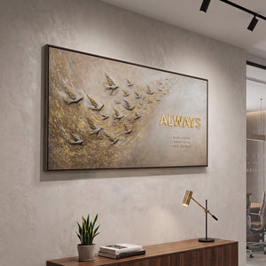 Always Rise Above – handgemaltes 3D Strukturbild fürs Büro mit echtem Relief, 140 × 70 cm