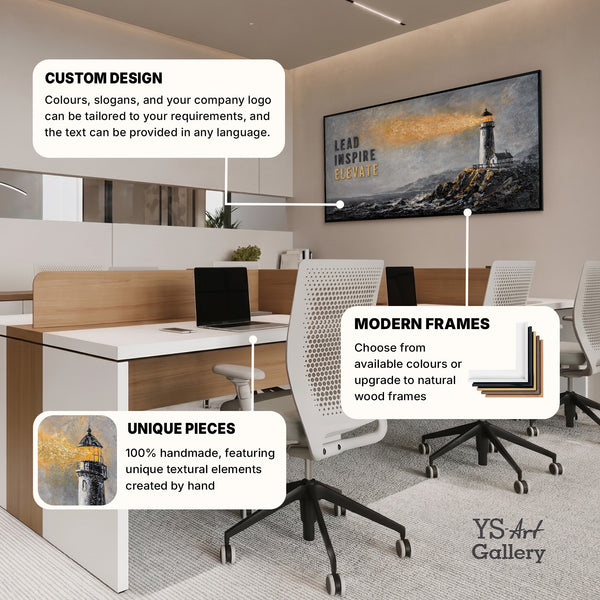 Lead Inspire Elevate – handgemaltes Wandbild fürs Büro mit 3D-Relief, 140 × 70 cm