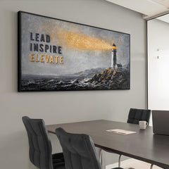 Lead Inspire Elevate – handgemaltes Wandbild fürs Büro mit 3D-Relief, 140 × 70 cm
