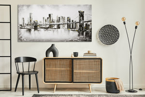 Handgemaltes Bild Brooklyn Bridge – Schwarz Weiß Silber mit Goldakzenten