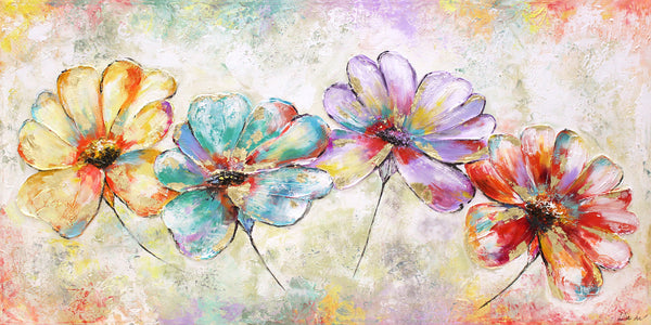 Wandbild Acryl auf Leinwand „Schöne Blumen“ – Lebendige Blumenmalerei für Wohnzimmer & Kinderzimmer