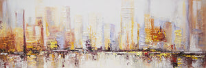 Leinwandbild "Morgens in Megapolis" – Abstrakte Megacity in warmen Farben, Acrylbild