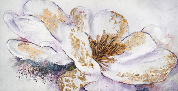 Wandbild "Goldene Pfingstrose" – Original Acrylmalerei auf Leinwand mit Goldakzenten