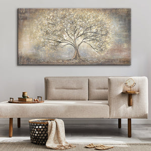 Modern pictures living room "Gold Tree" with frame acrylic painting