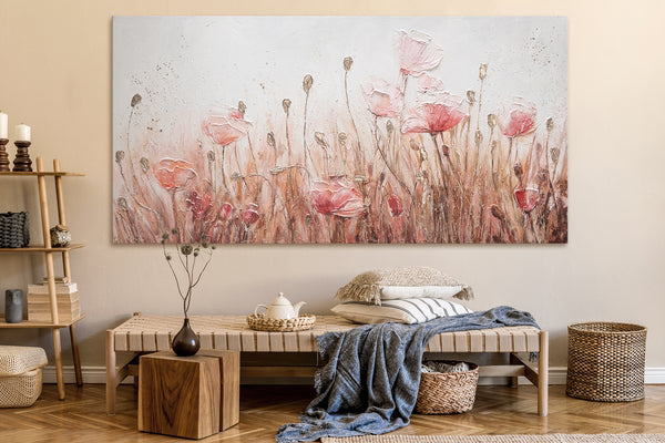 Handgemaltes Acrylbild mit Blumen - Schöne bunte Bilder mit Goldakzenten