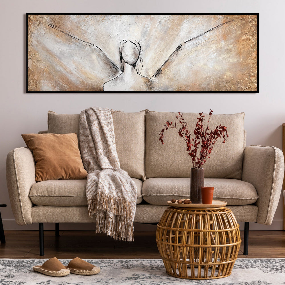 Abstraktes Leinwandbild Engel Gold Beige moderne Wandkunst