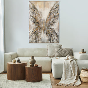 Acrylbild Engelflügel Strukturmalerei Grau Gold Wanddeko