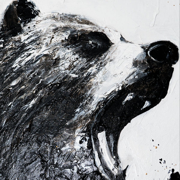 Nahaufnahme Bär Acrylmalerei Schwarz Weiß Gold Struktur