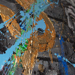 Blaue Pinselzüge moderne Wandkunst Nahaufnahme Struktur