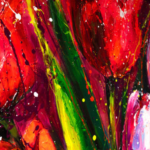 Farbstruktur Rot Grün Tulpen abstrakte Acrylmalerei