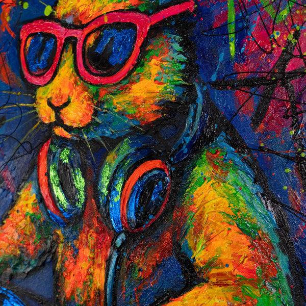 Hasengesicht mit Brille handgemalte Acrylkunst Nahaufnahme Detail