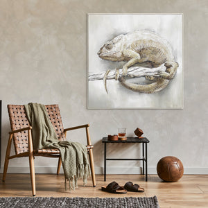 Moderne Tierkunst Chamäleon Beige Grau im Wohnzimmer