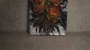 Handgemaltes Acrylbild mit Goldblumen – Wand Kunst Dekor "Samtiger Glanz"