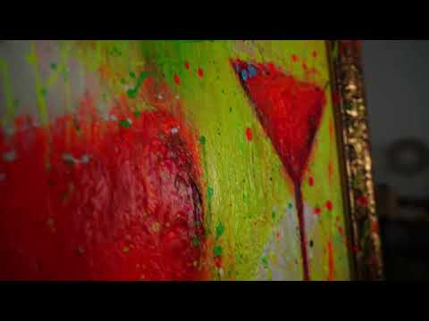 Abstract painting on canvas with frame Abstract colorful picture “The Woman with the Glass”