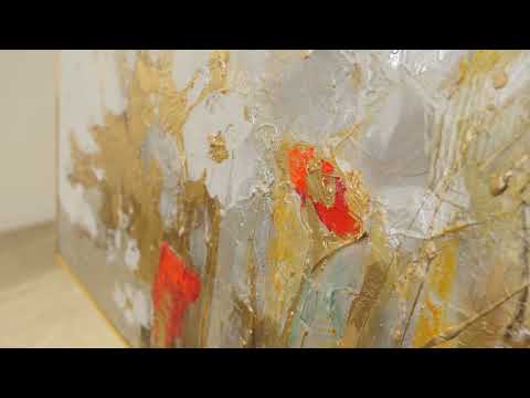 Floral Canvas Painting "Spring Fragrance" – Modern Acrylic Art with Gold Accents