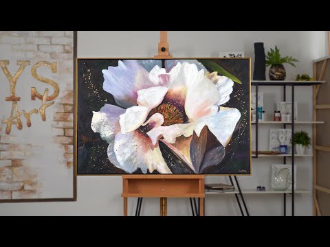Hand painted canvas art with frame "Peonies II"