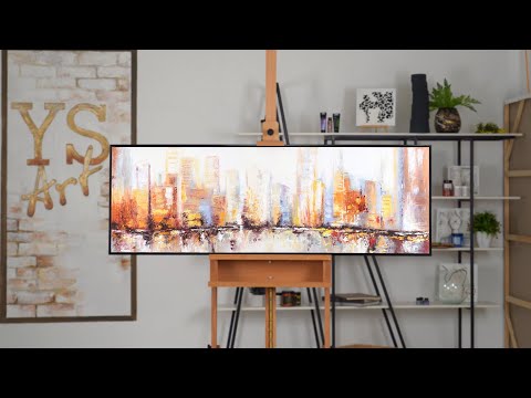 Abstract art pictures "Morning in Megapolis" acrylic painting abstract with frame