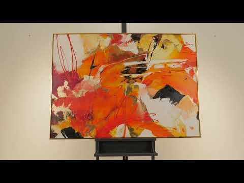 Modern art pictures "Orange Explosion" acrylic painting on canvas with frame