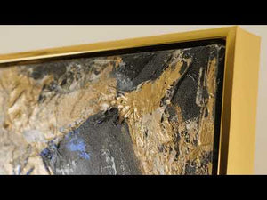 Abstrakte moderne Malerei Goldener Kontrast Handgemaltes Acrylbild mit goldenen Akzenten mit Rahmen