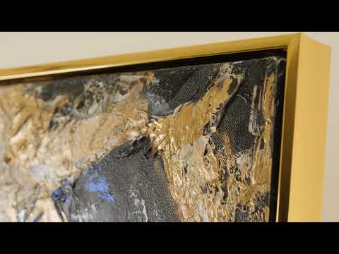 Abstrakte moderne Malerei Goldener Kontrast Handgemaltes Acrylbild mit goldenen Akzenten mit Rahmen