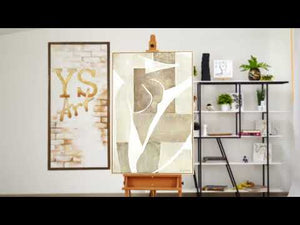 Moderne Leinwandbild mit Rahmen Wohnzimmer "Mery" – Abstrakte Gemälde in Beige & Weiß