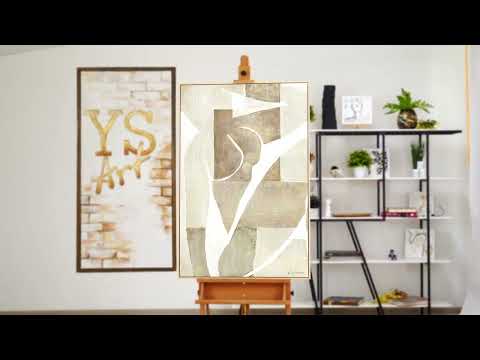 Moderne Leinwandbild mit Rahmen Wohnzimmer "Mery" – Abstrakte Gemälde in Beige & Weiß