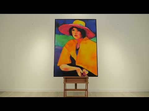 Colorful Abstract Art "Woman with Hat" – Hand-Painted Canvas Wall Decor